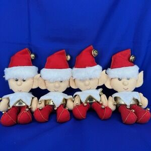 4 Vtg Felt 8" Jingle Bell Elves Christmas Shelf Sitter Pixie  MCM Mantle Decor